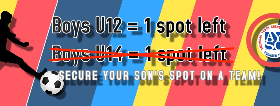 Boys U12 Only 1 Spot left!